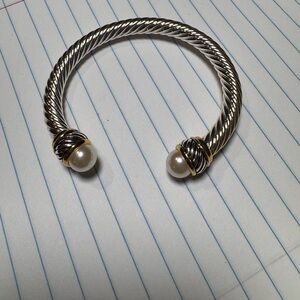 Two-Tone Rope Cuff Bracelet with Pearl End Caps
